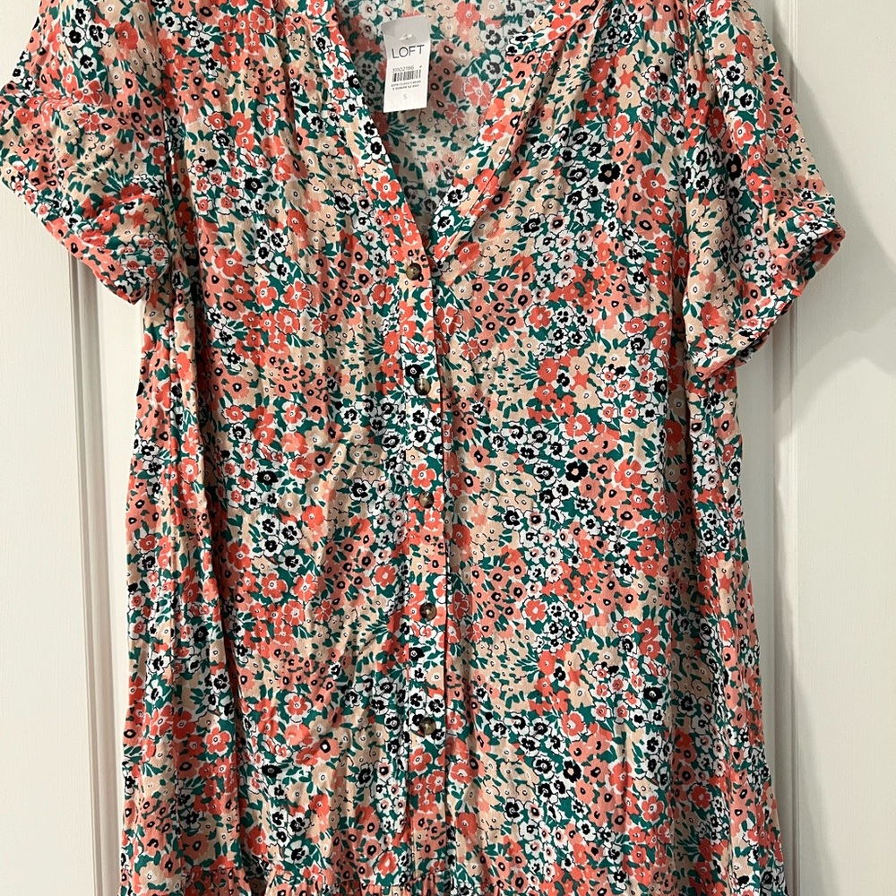 LOFT Floral Button-Up floral dress- Multicolor